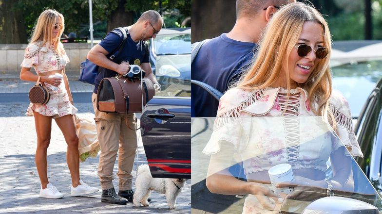 Ewa Chodakowska na obiedzie z mężem i pieskiem