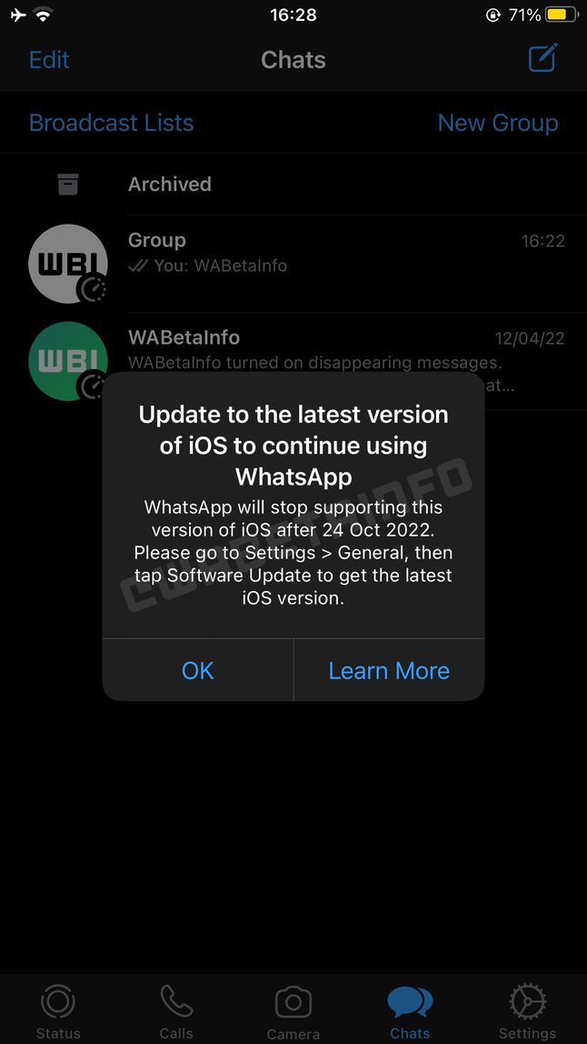 Ostrzeżenie WhatsAppa o zmianie wymagań dla użytkowników iPhone'ów