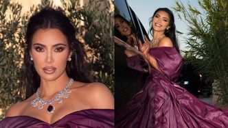 Elegancka Kim Kardashian w fioletowej sukni OLŚNIEWA na pokazie Dolce&Gabbana. Wpadła też Kris Jenner (ZDJĘCIA)