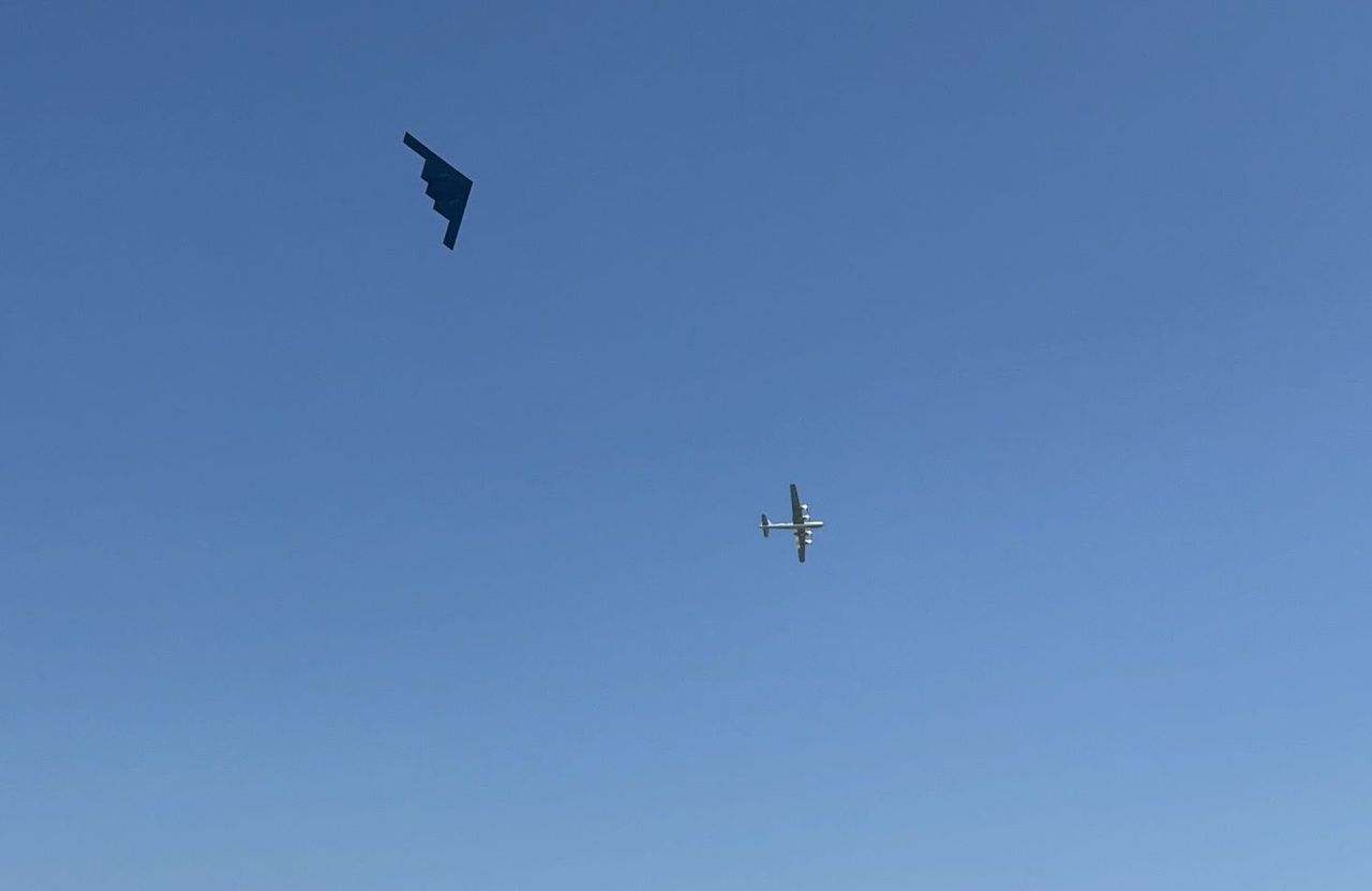 B-2 and B-29 bombers in the air