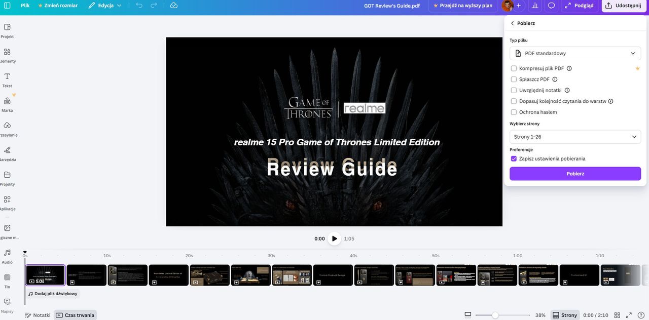 Zminiejszanie plików PDF w aplikacji Canva
