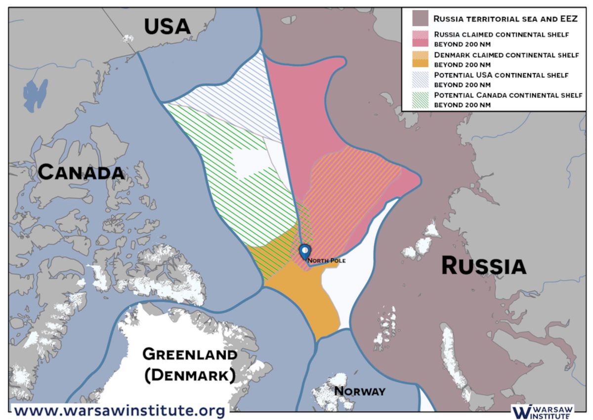 200-mile economic zones and disputed areas in the Arctic