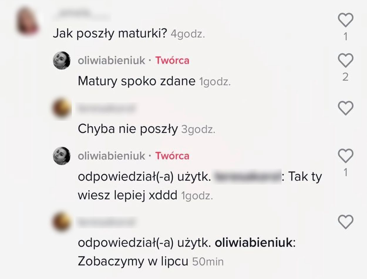 Dyskusja na TikToku Oliwii Bieniuk