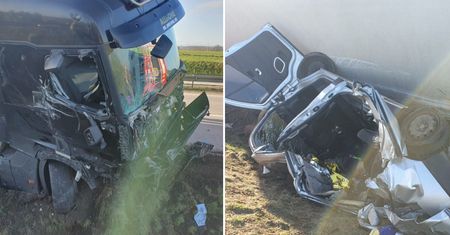 Bus przygnieciony przez ciężarówkę na autostradzie A4. Są ofiary