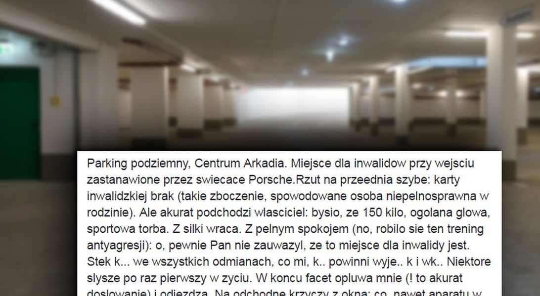 Zaparkował na kopercie dla inwalidów. Gdy zwróciła mu uwagę, opluł ją