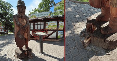 Drewniana figura legendarnego zbója została zniszczona przez wandali