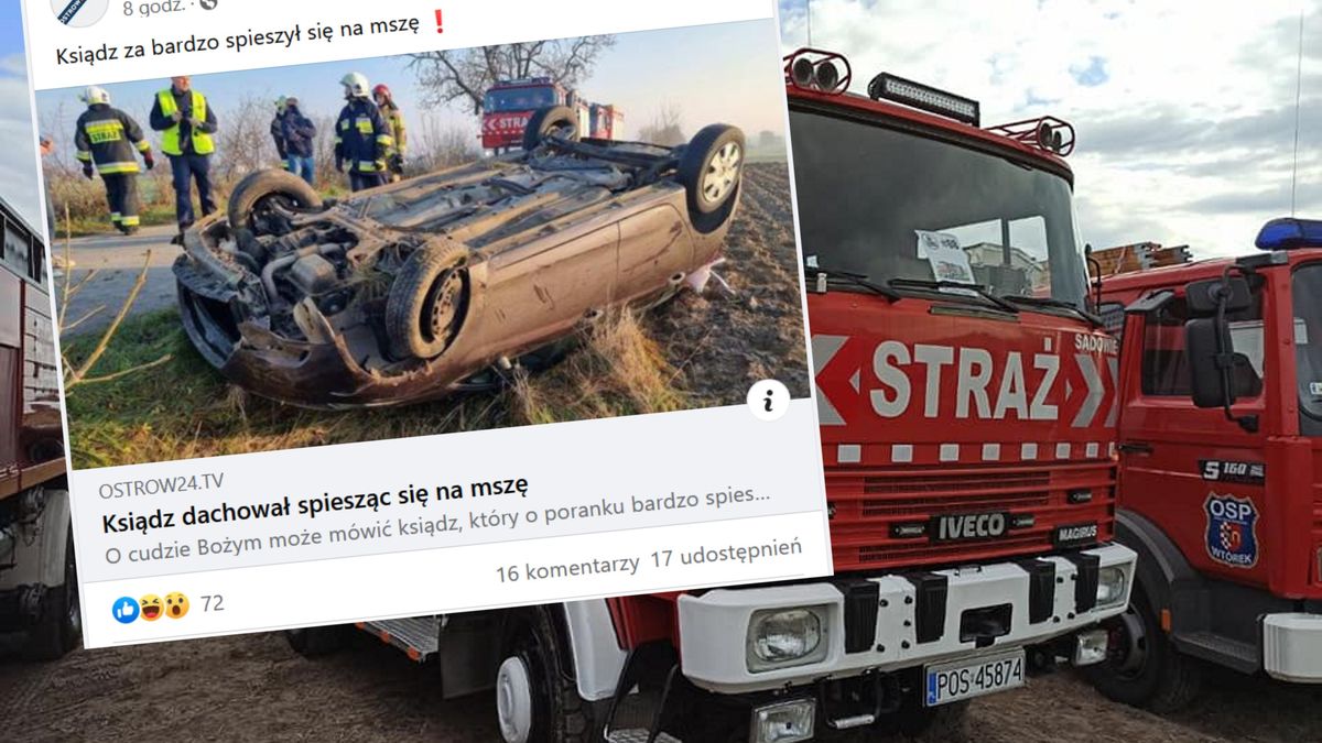 Ksiądz dachował samochodem.