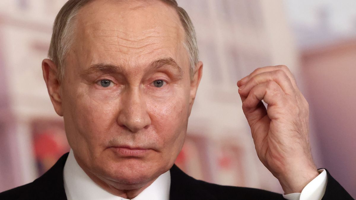 HARBIN, CHINA - MAY 17: (RUSSIA OUT) Russian President Vladimir Putin gestures during his press conference at the Harbin Institute of Technology, May 17, 2024, in Harbin, China. Russian President Putin is having a two-day visit to China. (Photo by Contributor/Getty Images)