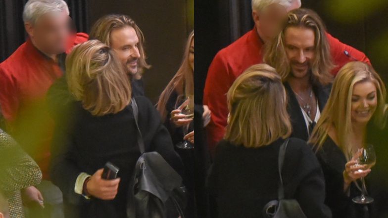 Piotr Stramowski i Edyta Folwarska wymieniają czułości na imprezie