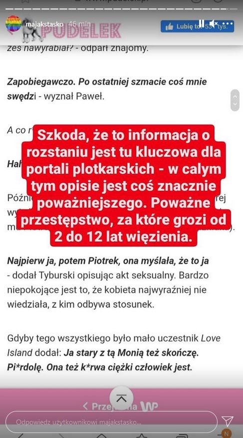 Maja Staśko sugeruje, że zachowanie  braci Tyburskich nosi znamiona gwałtu