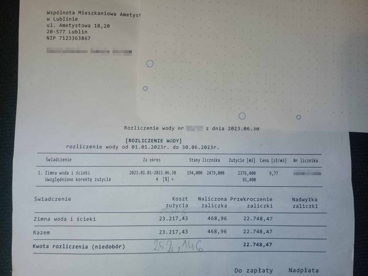 Rachunek za wodę na ponad 23 tysiące złotych