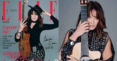 Carla Bruni jako "dziewczyna z gitarą" w sesji dla "Elle"
