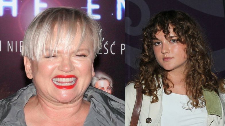 Katarzyna Figura pozuje na ściance z córką Koko 