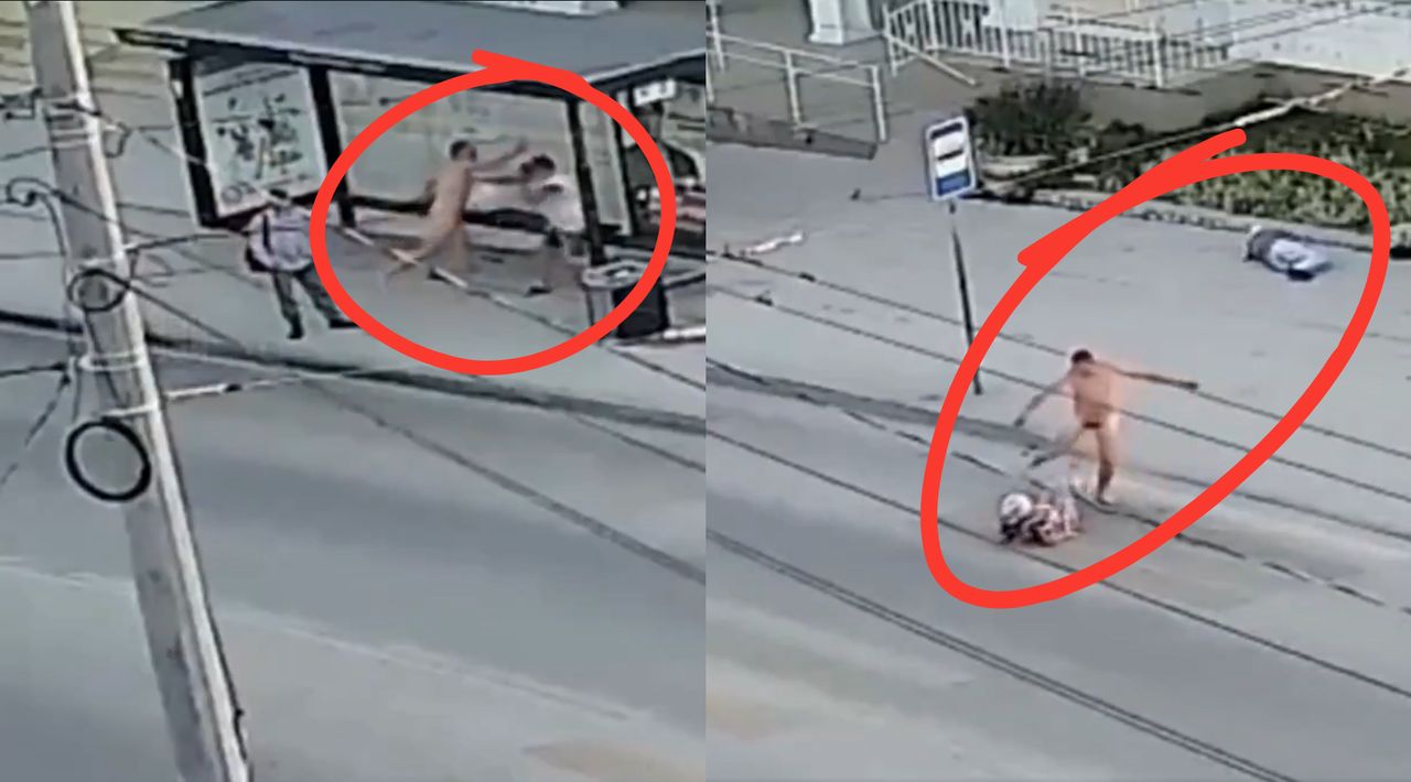 A naked man terrorises the streets of Sevastopol in broad daylight