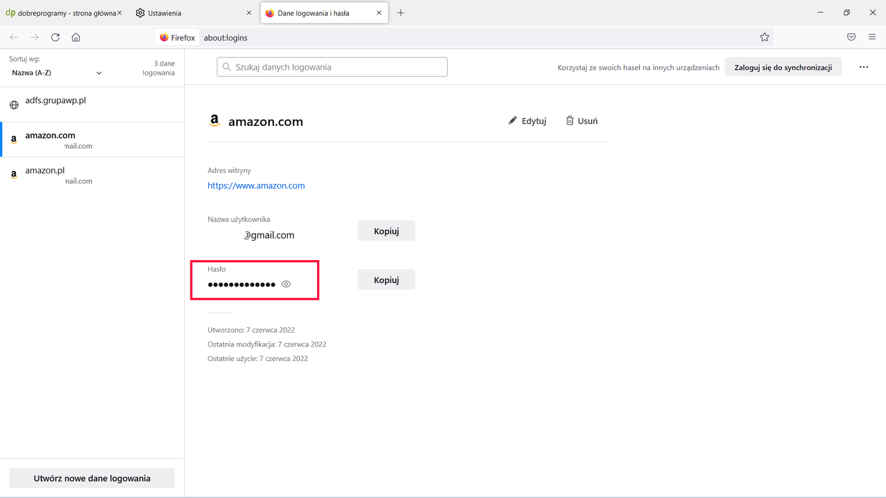 Firefox: aby podejrzeć hasło, klikamy w ikonę oka