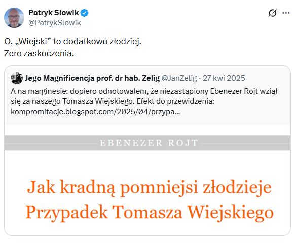 Tweet Patryka Słowika