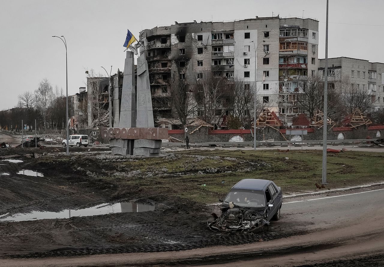 Zniszczone bloki w Borodziance.