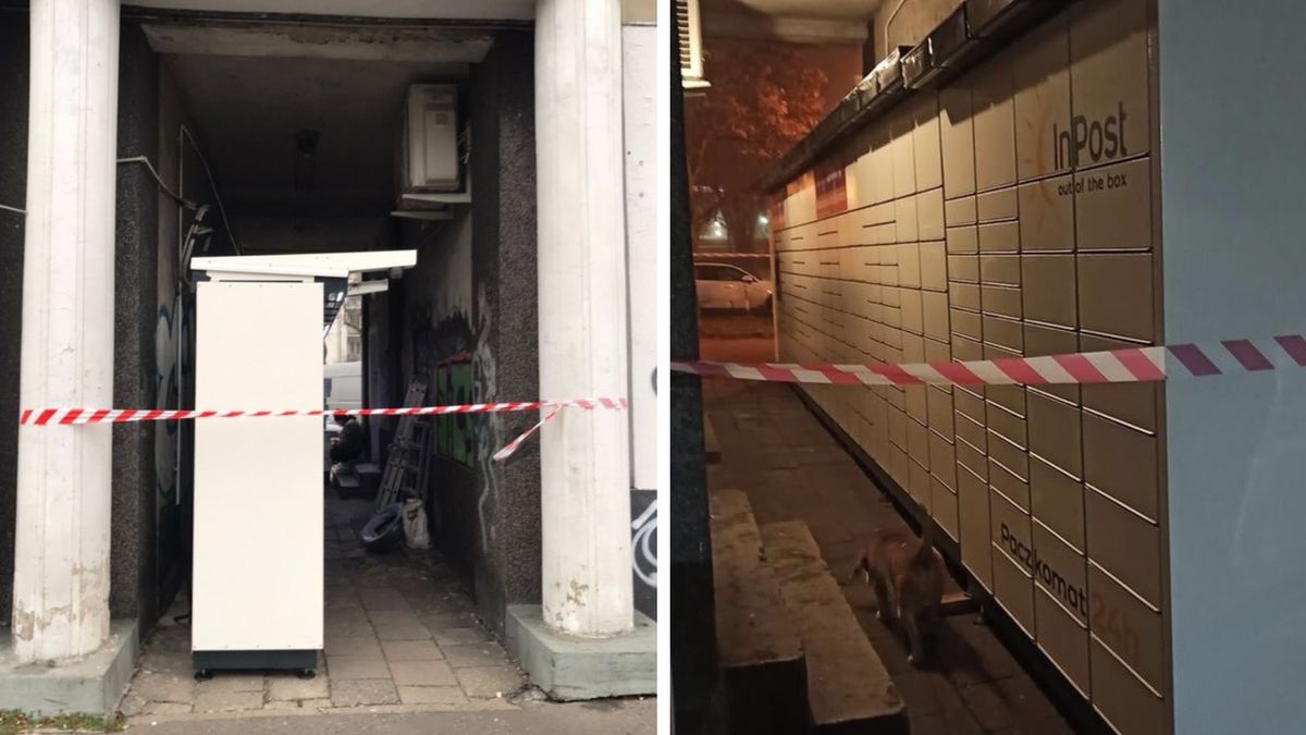 Paczkomat InPostu postawiono w wąskiej bramie.