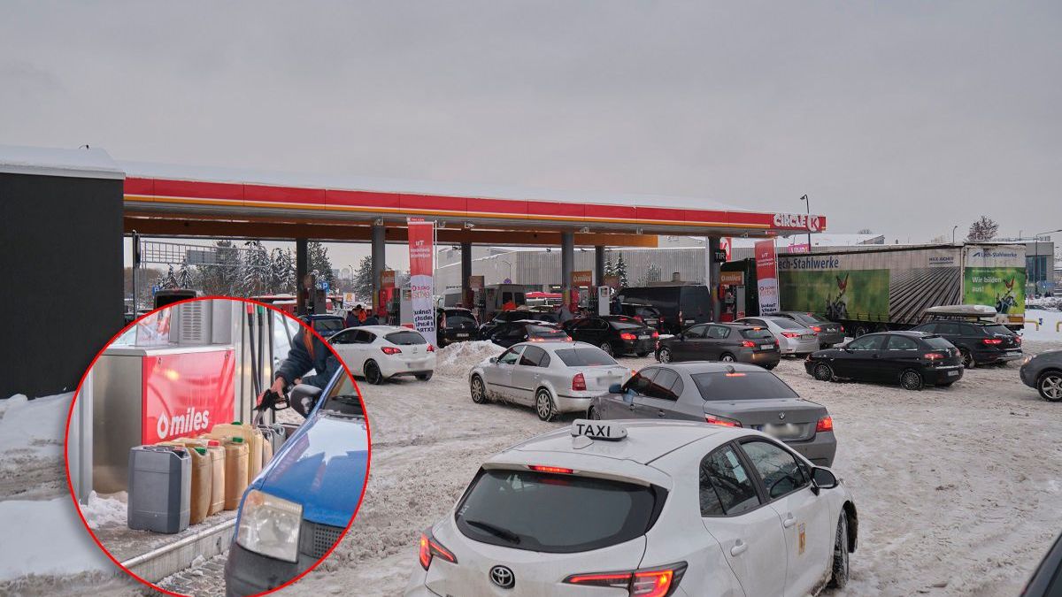 Kolejka aut po paliwo w promocji na stacji Circle K przy al. Tysiąclecia w Lublinie