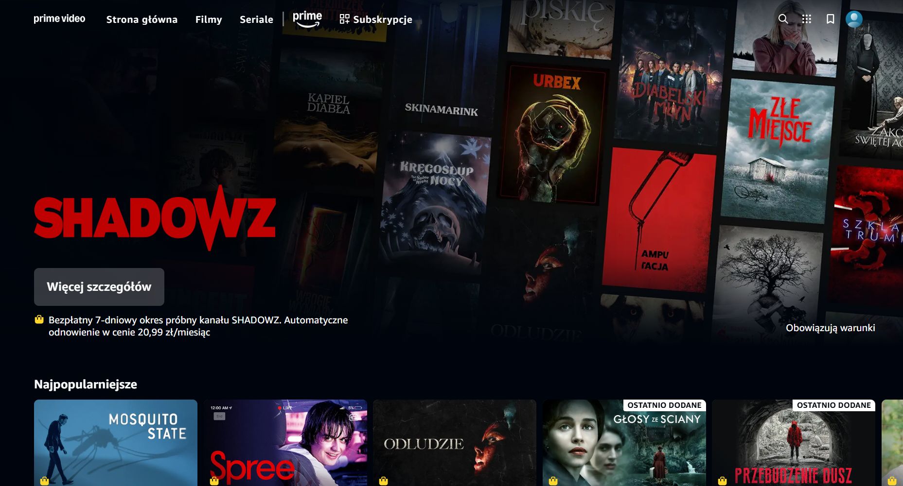 Kanał z horrorami w Prime Video Channels