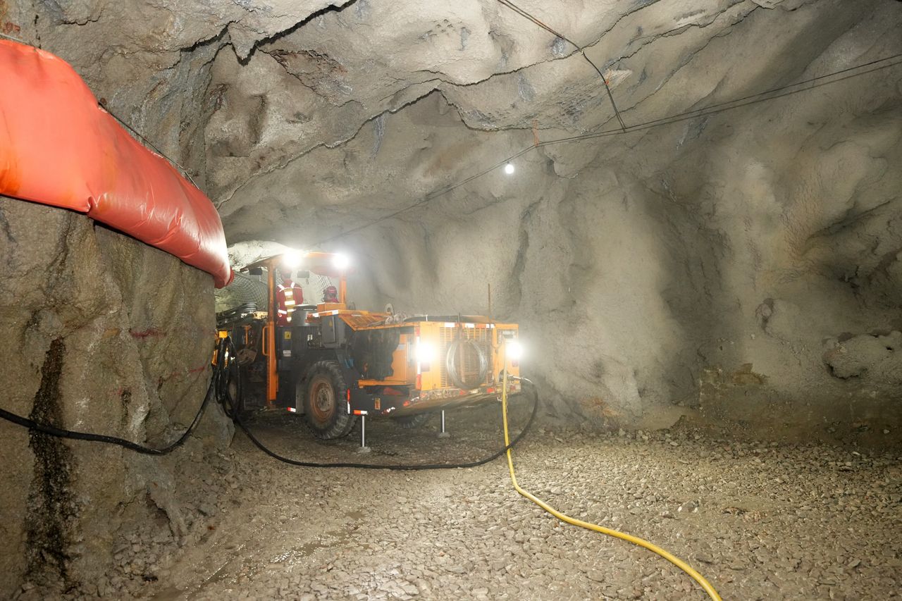 Machine in the underground corridor of a gold mine