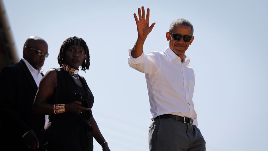 Auma i Barack Obama podczas wizyty prezydenta USA w Kenii.