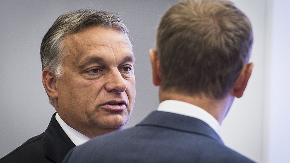 Węgierski premier Wiktor Orban (odwrócony plecami: Donald Tusk) - zdj. arch.