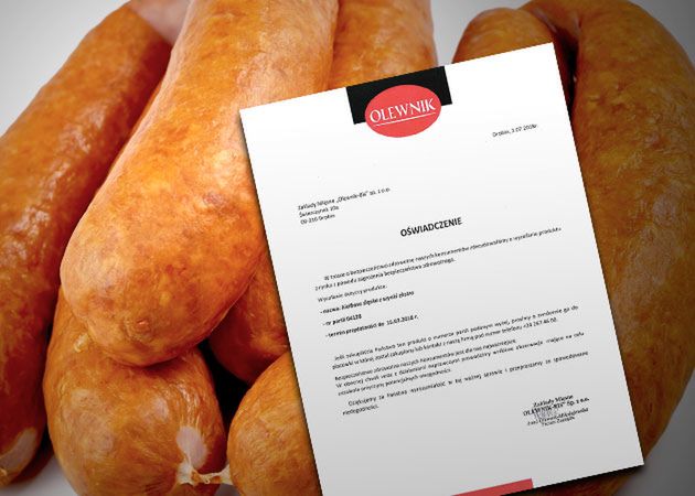 Skażoną kiełbasę należy zwrócić w miejscu zakupu lub zadzwonić bezpośrednio do producenta: +24 267 46 00