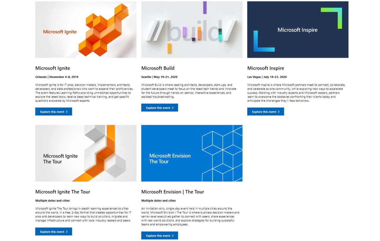Nadchodzące konferencje Microsoftu, źródło: Micosoft Flagship Events.