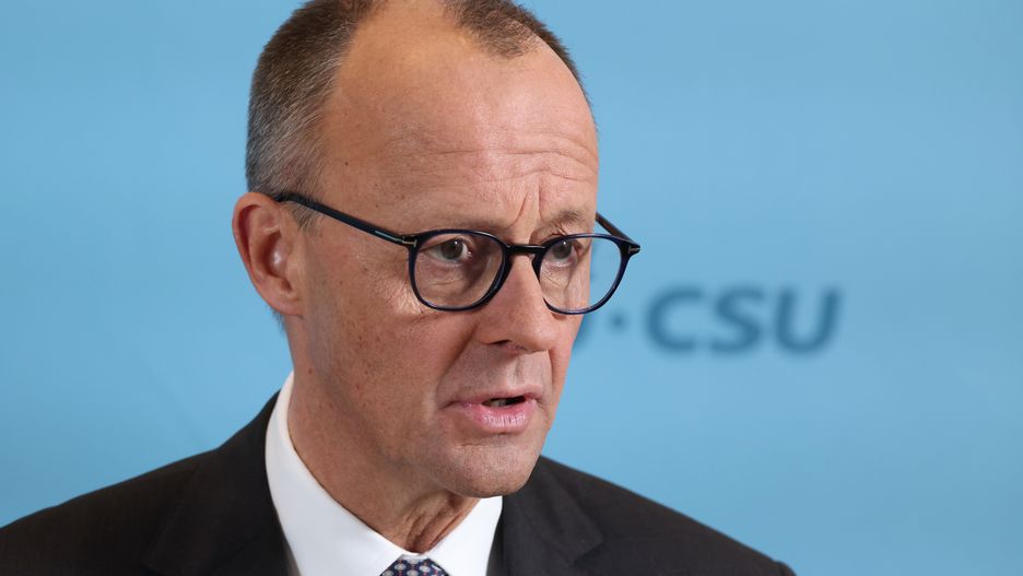 BERLIN, GERMANY - FEBRUARY 25: Friedrich Merz, leader of the German Christian Democrats (CDU), speaks to the media before the first meeting of the new CDU/CSU Bundestag faction, which includes both parliamentarians of the Christian Democratic Union (CDU) and its Bavarian sister party, the Christian Social Union (CSU), since Germany's recent parliamentary elections on February 25, 2025 in Berlin, Germany. Merz, who will very likely be Germany's next chancellor following the CDU/CSU election win, now faces forming a government coalition, likely with the German Social Democrats (SPD). (Photo by Sean Gallup/Getty Images)