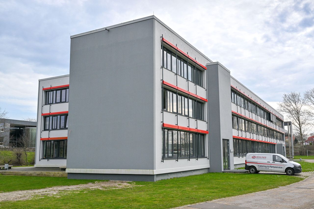 RIBNITZ-DAMGARTEN, GERMANY - MARCH 15: View of the Richard-Wossidlo-Gymnasium in Ribnitz-Damgarten on March 15, 2024, Mecklenburg-Western Pomerania, Germany. Police arrived at the school because of a social media post. The school administration called the police on suspicion of a 16-year-old student having posted a video on the social media channel TikTok a few months ago. The accusation of posting state-protection-related content was not confirmed. (Photo by Frank Soellner/Getty Images)