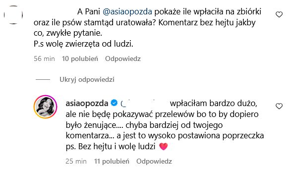 Joanna Opozda wdała się w dyskusję z internautami