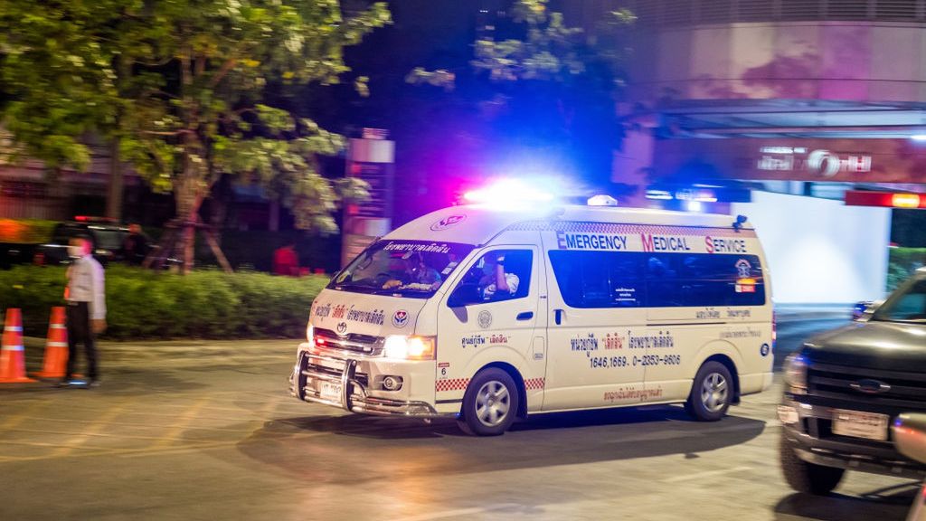 An ambulance seen arriving at the scene during a fire that
CENTRAL WORLD, BANGKOK, THAILAND - 2019/04/10: An ambulance seen arriving at the scene during a fire that broke out at Central World Mall and hotel in downtown Bangkok...
The fire broke out at Central World shopping complex between 5pm and 6pm. Two are reported dead with around 15 others injured. (Photo by Lewis Inman/SOPA Images/LightRocket via Getty Images)
SOPA Images
fire, large fire, fire break out, bangkok hotel, shopping mall, central world, disaster, calamity, catastrophe, ambulance