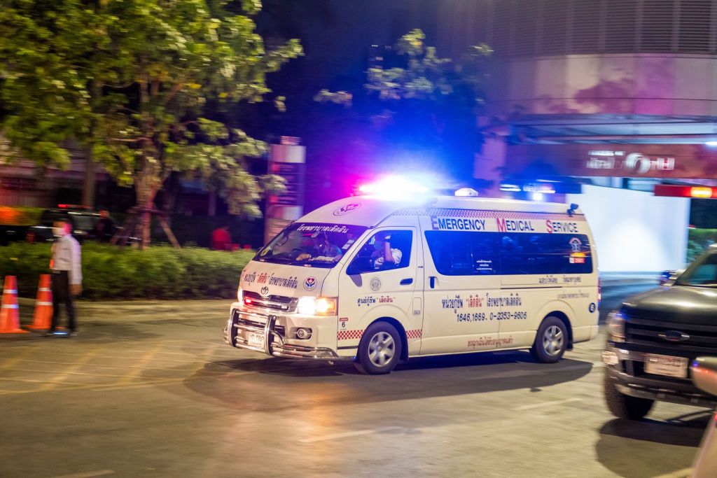 An ambulance seen arriving at the scene during a fire that
CENTRAL WORLD, BANGKOK, THAILAND - 2019/04/10: An ambulance seen arriving at the scene during a fire that broke out at Central World Mall and hotel in downtown Bangkok...
The fire broke out at Central World shopping complex between 5pm and 6pm. Two are reported dead with around 15 others injured. (Photo by Lewis Inman/SOPA Images/LightRocket via Getty Images)
SOPA Images
fire, large fire, fire break out, bangkok hotel, shopping mall, central world, disaster, calamity, catastrophe, ambulance