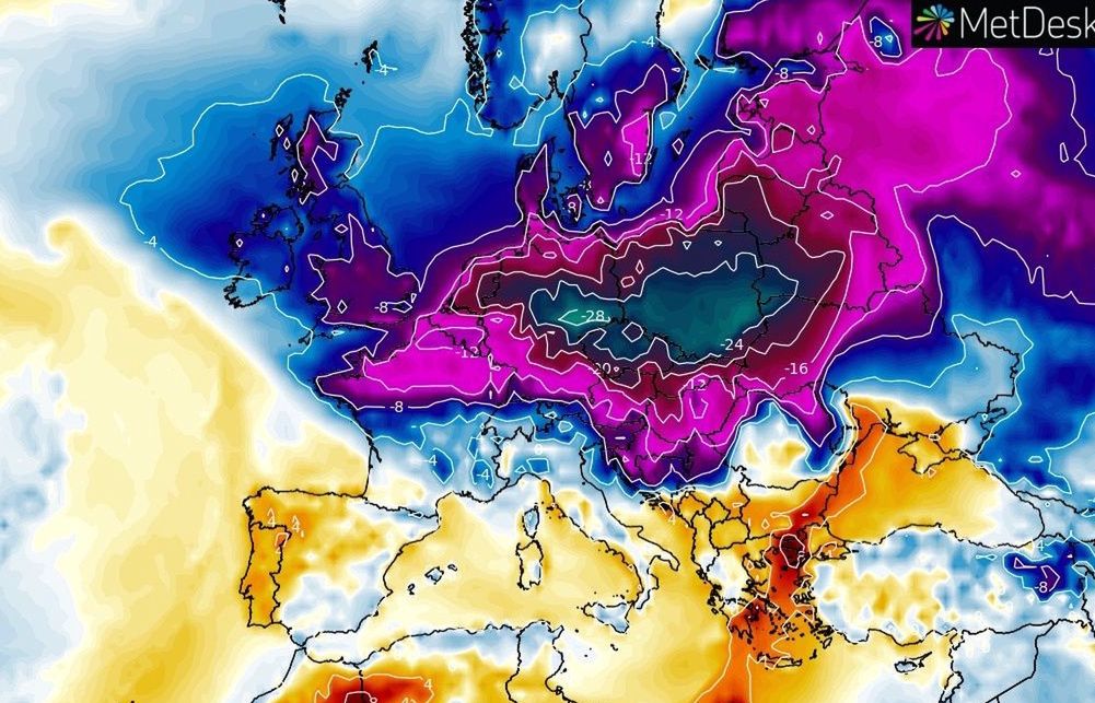 Pogoda. Anomalie temperatur prognozowane na 18 lutego przekraczają w Polsce 20 stopni, poniżej średniej z 30 lat.