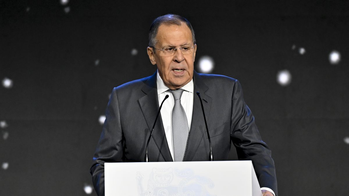 MOSCOW, RUSSIA - NOVEMBER 4: Russian Foreign Minister Sergey Lavrov delivers a speech as he attends "The Future of a Multipolar World" session within "Creating the Future" forum in Moscow, Russia on November 4, 2024. (Photo by Sefa Karacan/Anadolu via Getty Images)