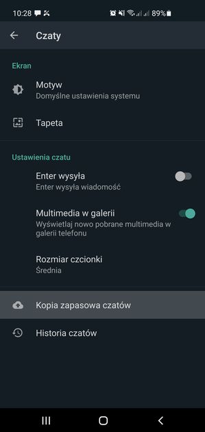 Ustawienia kopii zapasowej w WhatsAppie