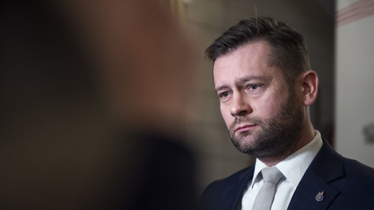 WARSAW, MAZOWIECKIE, POLAND - 2023/01/27: Kamil Bortniczuk, the Minister of Sport and tourism is seen at his headquarters during a press conference. The press conference was for the 3rd European Games 2023 which will be held this summer in Krakow, Poland. (Photo by Attila Husejnow/SOPA Images/LightRocket via Getty Images)