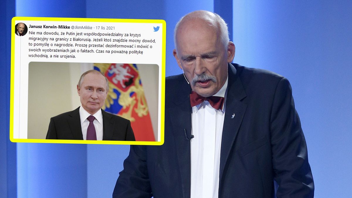 Janusz Korwin-Mikke we wpisie na Twitterze zaprzeczył, że za kryzys na granicy odpowiedzialny jest Władimir Putin