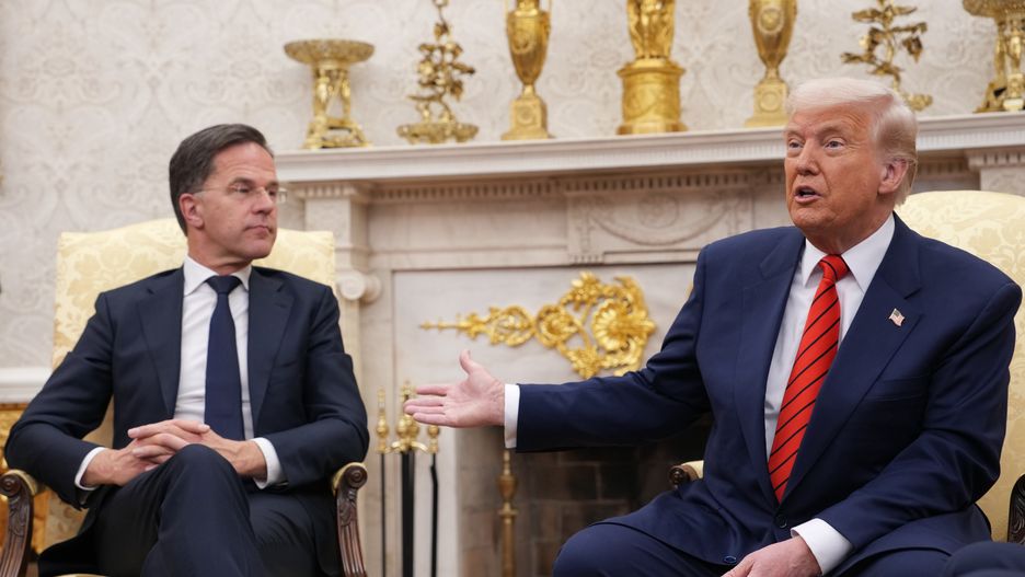 WASHINGTON, DC - MARCH 13: (L-R) NATO Secretary General Mark Rutte and U.S. President Donald Trump hold a meeting in the Oval Office of the White House on March 13, 2025 in Washington, DC. The two leaders met as the Trump administration has once again put the military alliance between the United States and Western Europe in question.  (Photo by Andrew Harnik/Getty Images)