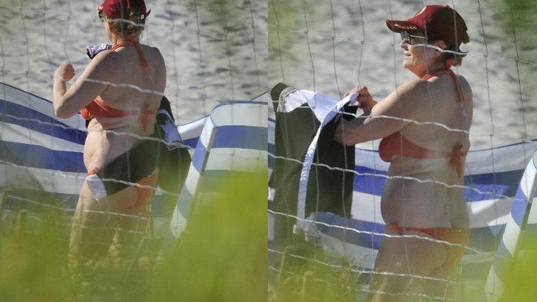 Grażyna Szapołowska na plaży w Juracie