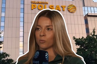 Maja Chwalińska na tle siedziby Polsatu (fot. Polsat Sport)