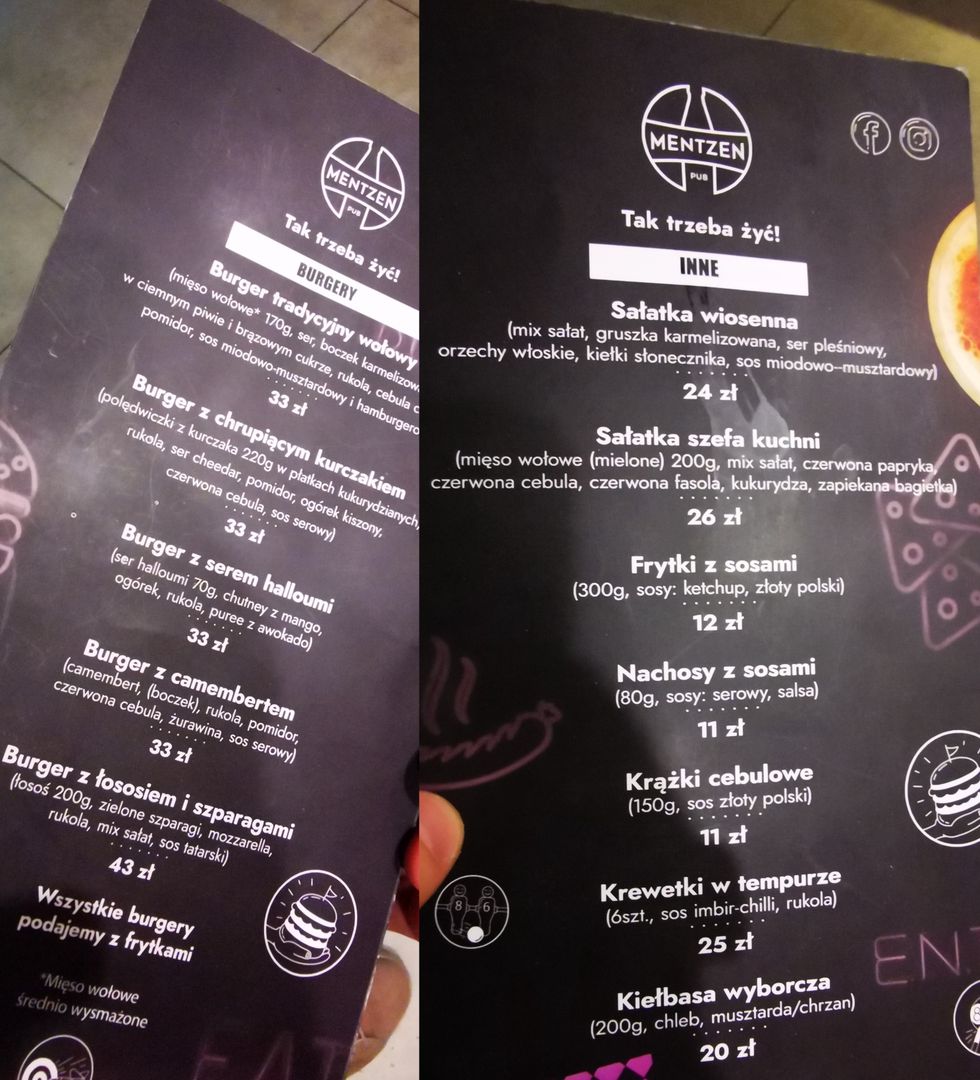 Menu gastronomiczne na pewno jest dość rozbudowane, jak na zwykły pub