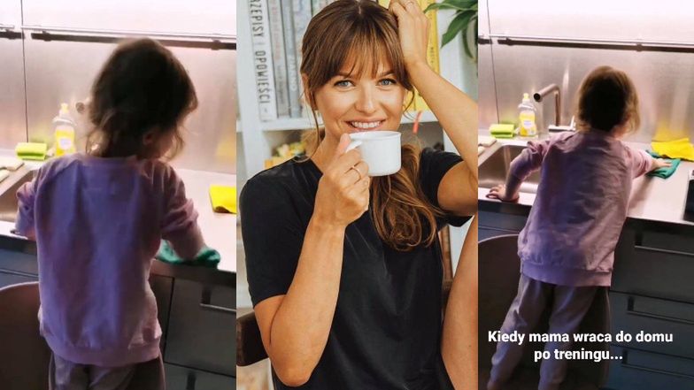 Klara Lewandowska pomaga mamie w domowych czynnościach