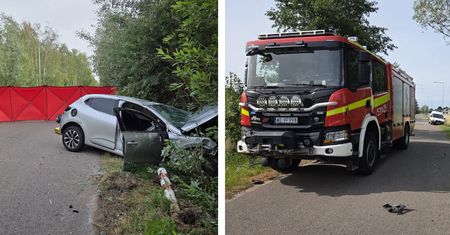Samochód całkowicie rozbity. Tragiczny wypadek, jest ofiara