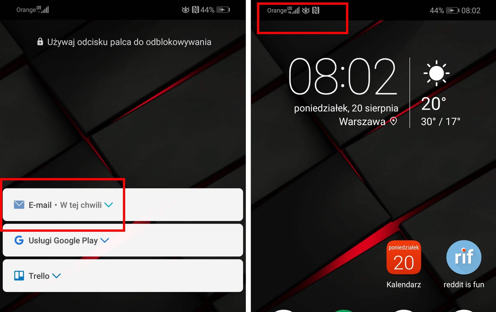 Pomimo nowego emaila, na pasku nie było powiadomienia