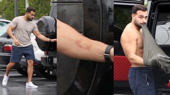 Mąż Britney Spears zmienia koszulkę na parkingu. Na jego ciele można było dostrzec siniaki (ZDJĘCIA)