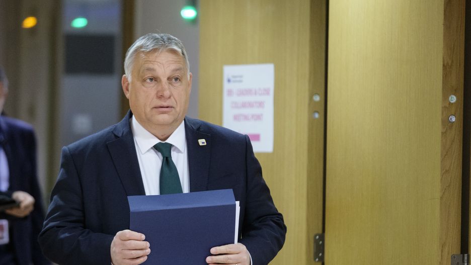 BRUSSELS, BELGIUM - DECEMBER 15: Hungarian Prime Minister Viktor Mihaly Orban arrives for an EU Summit in the Justus Lipsius Atrium, the EU Council headquarter on December 15, 2022 in Brussels, Belgium. The European Council will discuss the latest developments in Russia's war against Ukraine and how to help Ukraine get through this winter. In this context, EU leaders will discuss continued political, military, humanitarian and civil protection support to Ukraine, and how to assist in restoring Ukraine's critical infrastructure. (Photo by Thierry Monasse/Getty Images)
