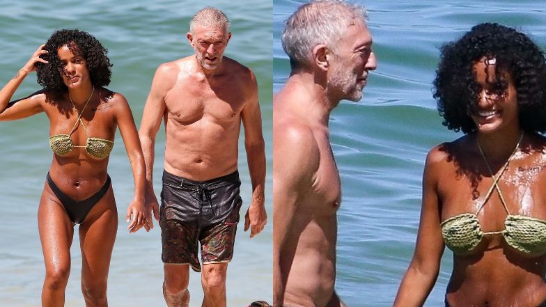 58-letni Vincent Cassel i jego młodsza o 30 lat ukochana na plaży