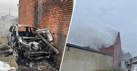 Wjechał w budynek gospodarczy. Wybuchł pożar. Był pijany